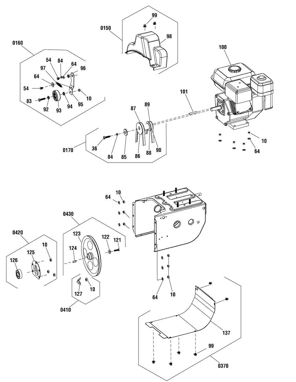 Engine And Frame Group Diagram and Parts List for 1696610-01-1024LD 2017 Briggs and Stratton Snow Blower